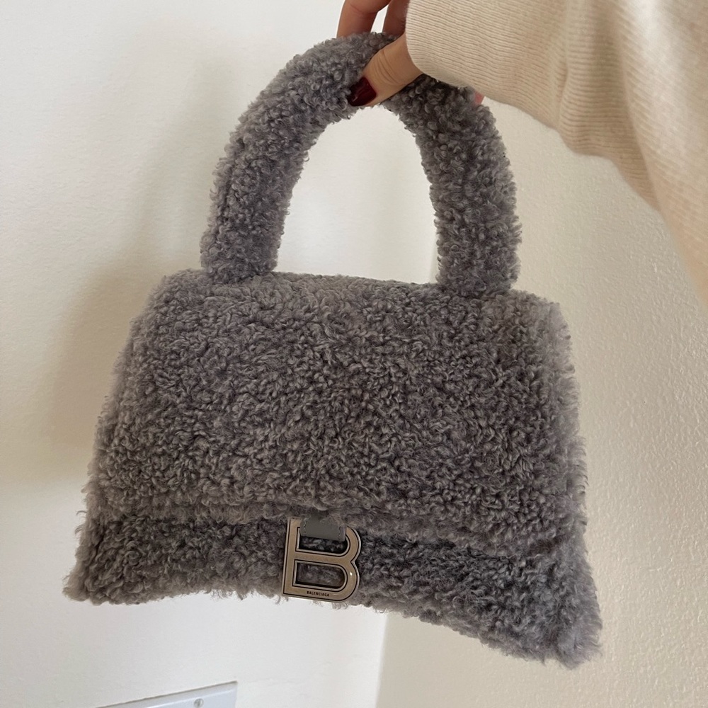 Balenciaga Hourglass Faux-Fur Top-Handle